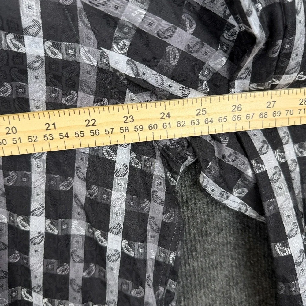 Bugatchi Uomo Shirt Mens XL Black Paisley Plaid Long Sleeve Button Up Stretch